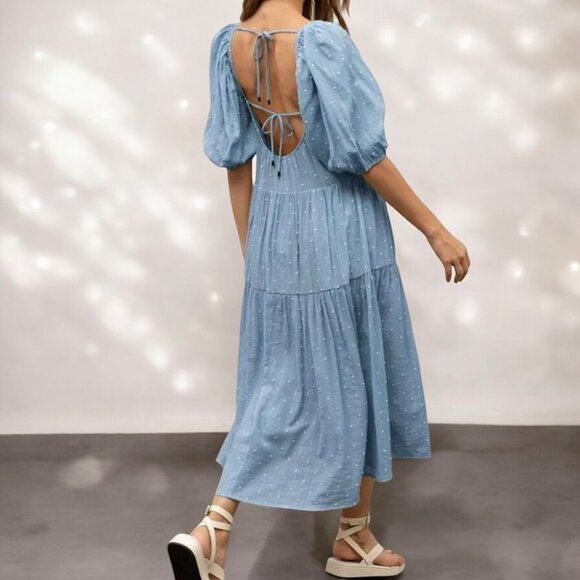 NWT MOON RIVER Clip Dot Midi Tiered Dress - Picture 5 of 6